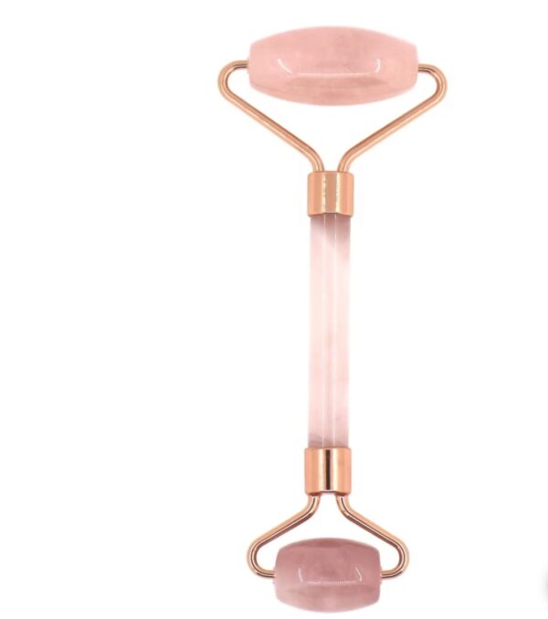 Masajeador facial con rodillo de cuarzo rosa + Funda