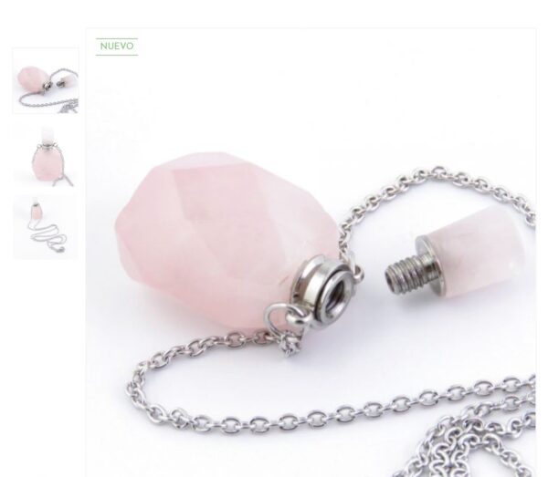 colgante botella perfume cuarzo rosa