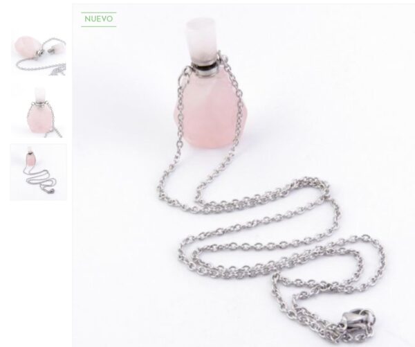 colgante botella perfume cuarzo rosa - Imagen 2