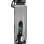 Botella de Agua de cristal
con  piedra FLUORITA